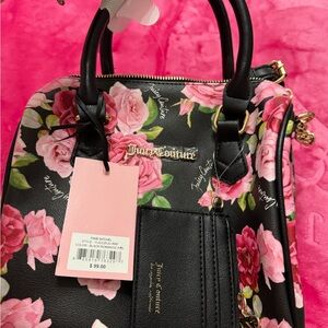Juicy Couture Black and Pink Floral Satchel with Gold Accents